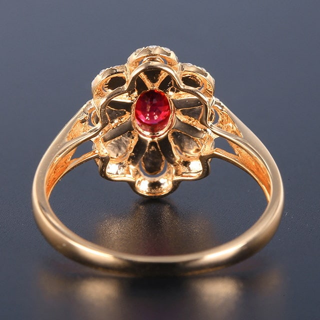 14k Gold 0.77 Ctw Natural Ruby & Diamond Ring: Ref:231175080gold // content:14k // goldring // size:7. 25usmain // gemstone:rubyshape:ovalcarat // weight:0. 53ct // color:redtreatment:naturaladjacent // gemstone // 2 // : // diamondnumber // of //