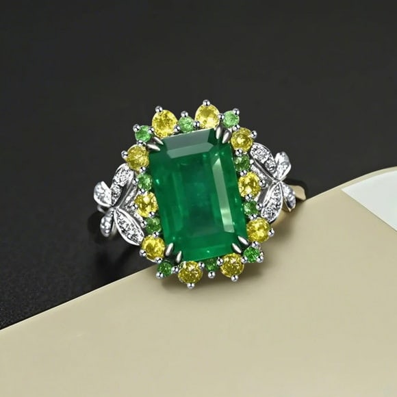 14k Gold 2.96 Ctw Natural Emerald & Sapphire Ring - 3