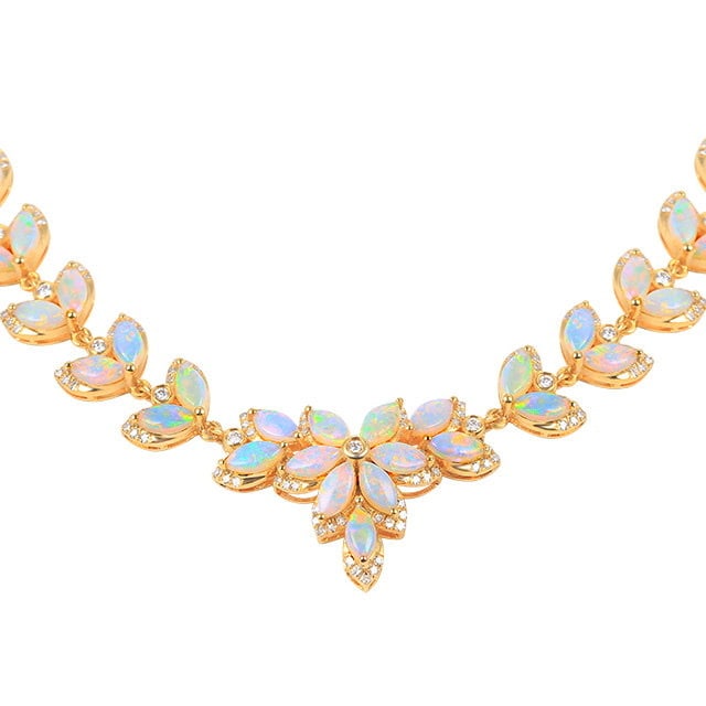 14k Gold 3.38 Ctw Natural Opal & Diamond Necklace: Ref:231175089gold // content:14k // goldmain // gemstone:opalshape:marquisecarat // weight:2. 79ct // color:whitetreatment:naturaladjacent // gemstone // 2 // : // diamondnumber // of //