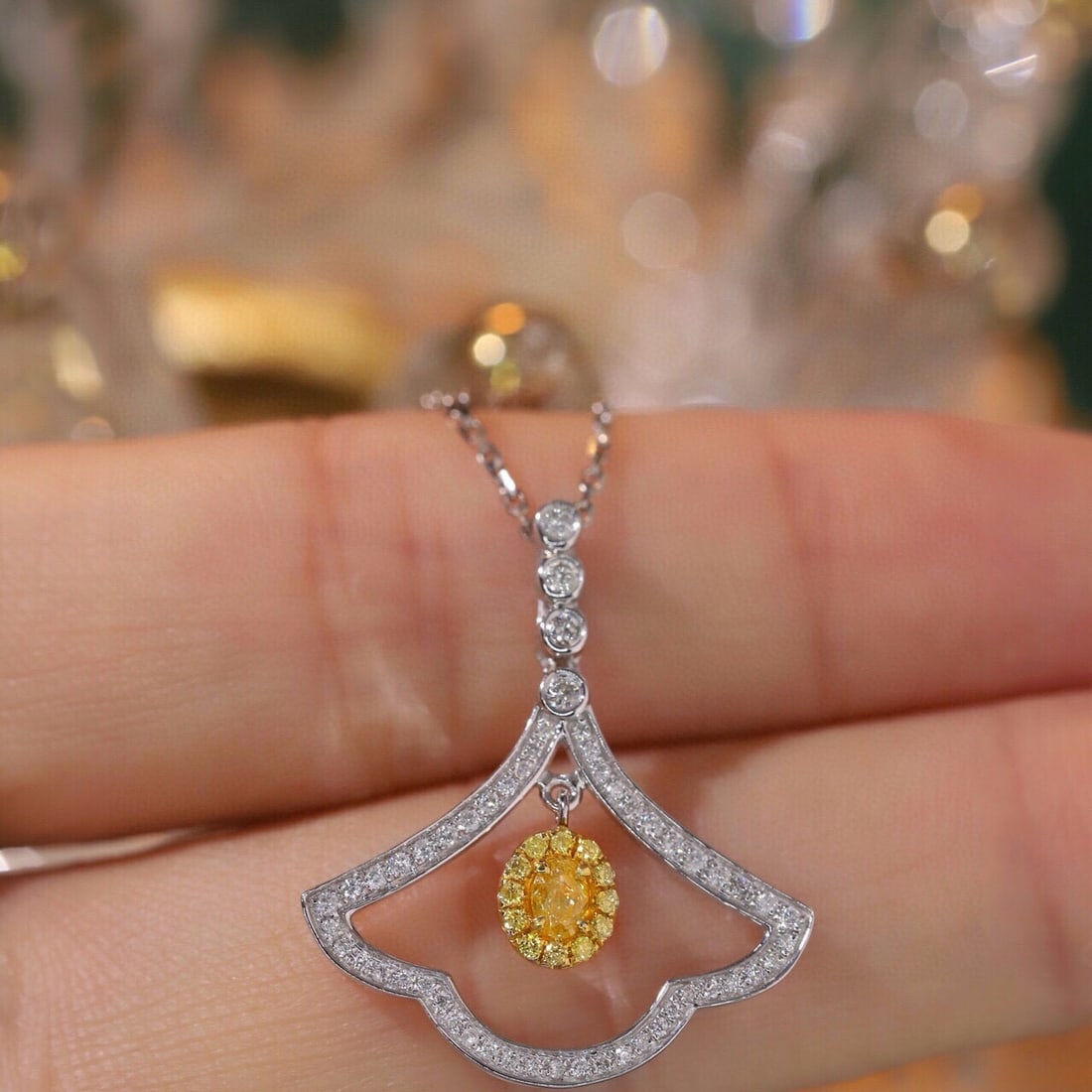 14k Gold 0.48 Ctw Natural Yellow Diamond & Diamond Necklace - 4
