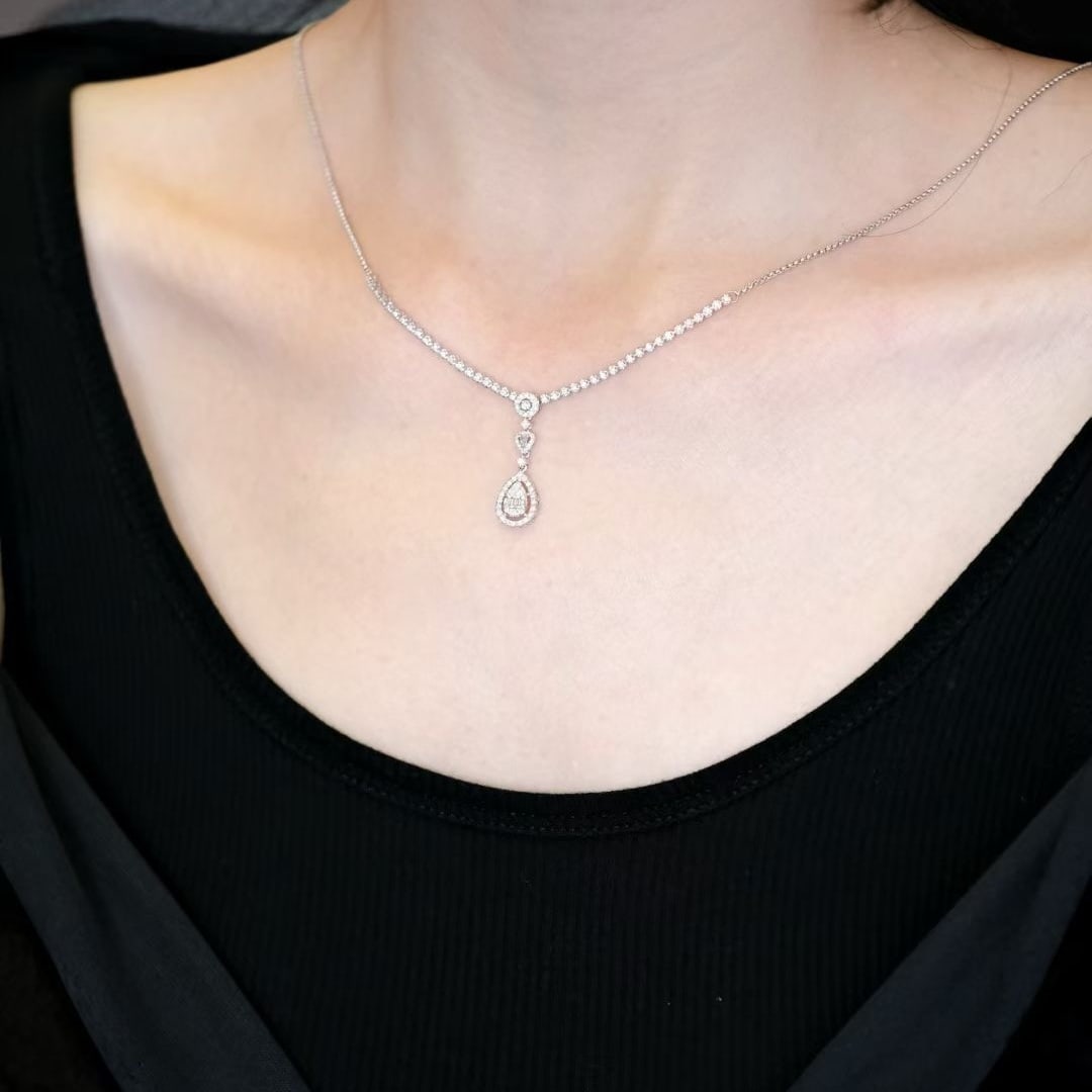 14k Gold 1.08 Ct Natural H Diamond Necklace - 5