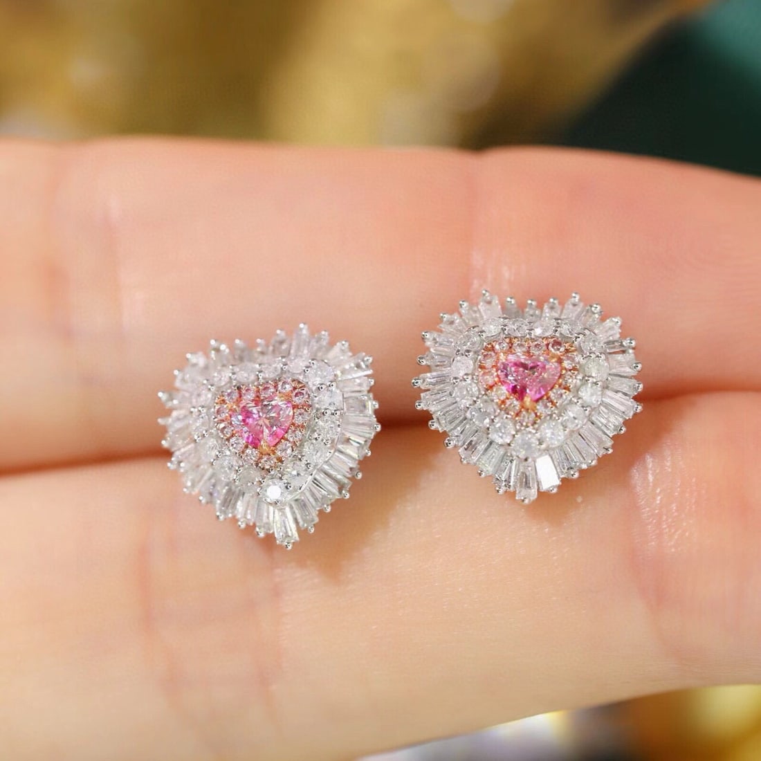 14k Gold 0.90 Ctw Natural Pink Diamond & Diamond Earrings - 5