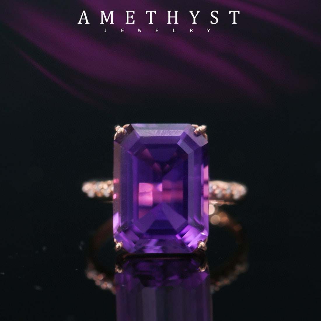 14k Gold 7.95 Ctw Natural Amethyst & Diamond Ring: Ref:231175125gold // content:14k // goldring // size:7. 25usmain // gemstone:amethystshape:octagonalcarat // weight:7. 9ct // color:purpletreatment:naturaladjacent // gemstone // 2 // : //