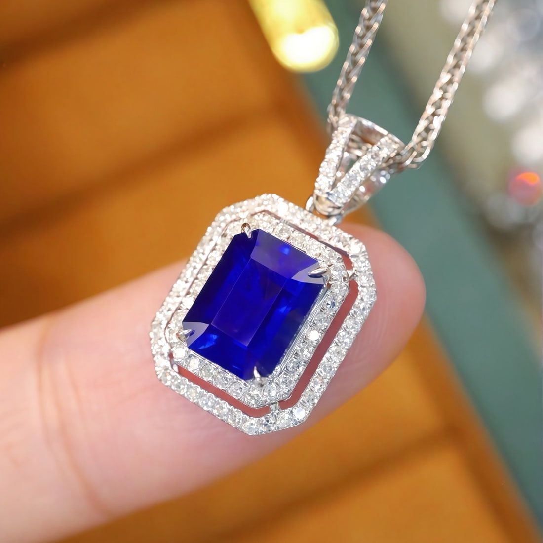 14k Gold 2.07 Ctw Natural Sapphire & Diamond Pendant( Without Chain ): Ref:231175131gold // content:14k // goldmain // gemstone:sapphireshape:octagonalcarat // weight:1. 83ct // color:royal // bluetreatment:naturaladjacent // gemstone // 2 // : // diamondnumber // of //