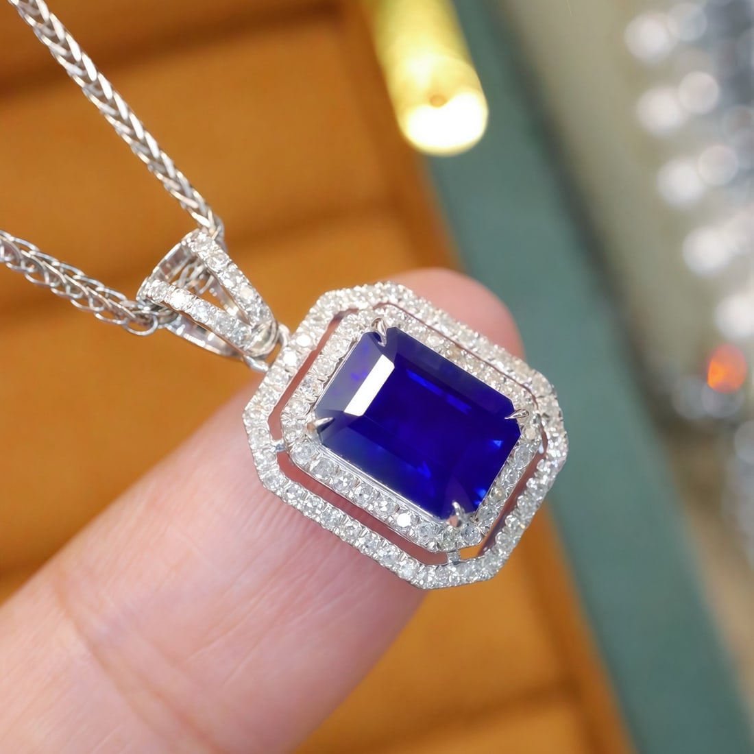 14k Gold 2.07 Ctw Natural Sapphire & Diamond Pendant( Without Chain ) - 2