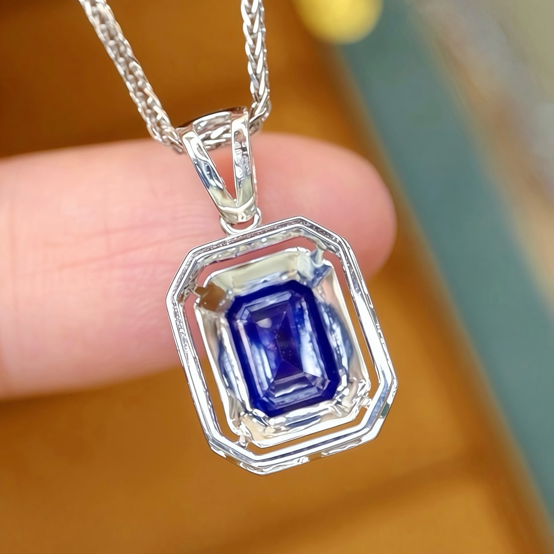 14k Gold 2.07 Ctw Natural Sapphire & Diamond Pendant( Without Chain ) - 3