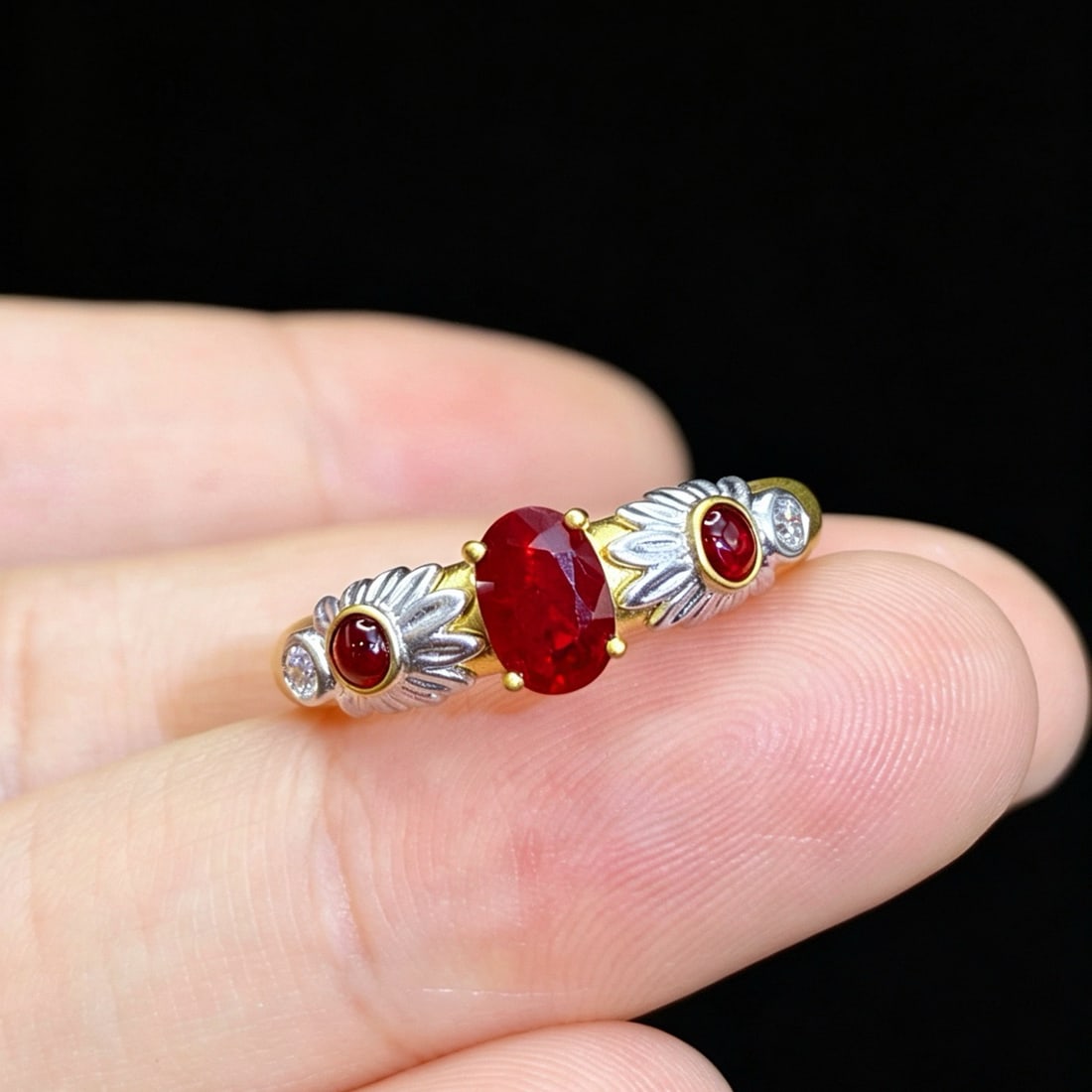 14k Gold 0.74 Ctw Natural Ruby & Ruby Ring - 2