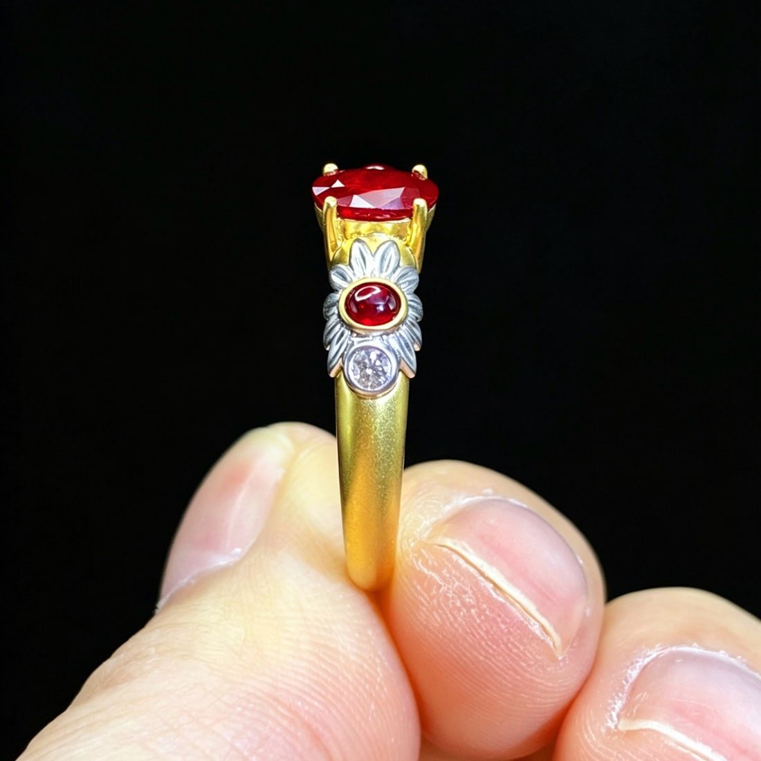 14k Gold 0.74 Ctw Natural Ruby & Ruby Ring - 3