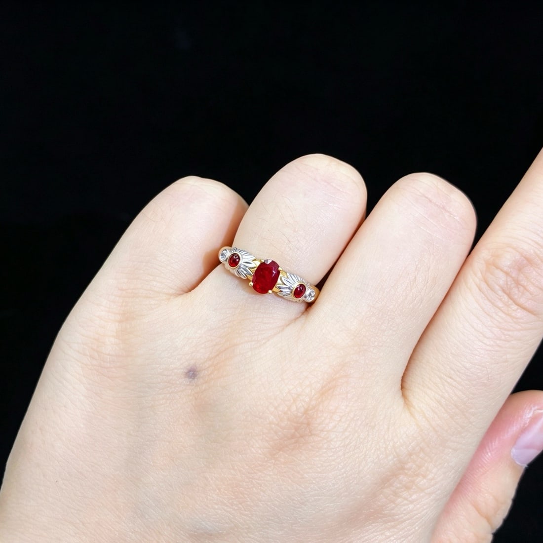 14k Gold 0.74 Ctw Natural Ruby & Ruby Ring - 5