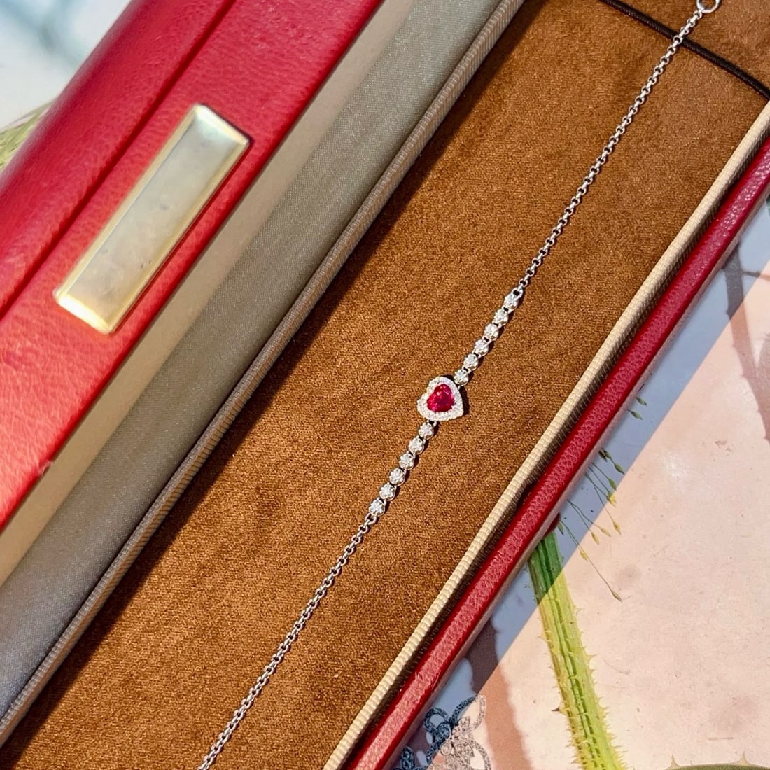 14k Gold 0.60 Ctw Natural Ruby & Diamond Bracelet - 2