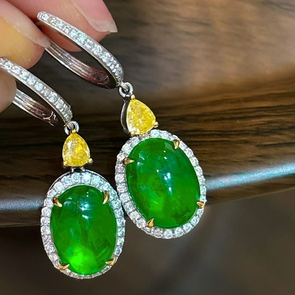 14k Gold 5.8 Ct Natural Emerald & Diamond Earrings - 3