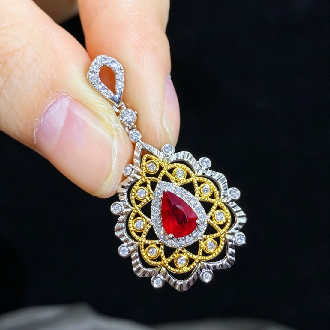 14k Gold 1.30 Ctw Natural Ruby & Diamond Pendant( Without Chain ) - 2