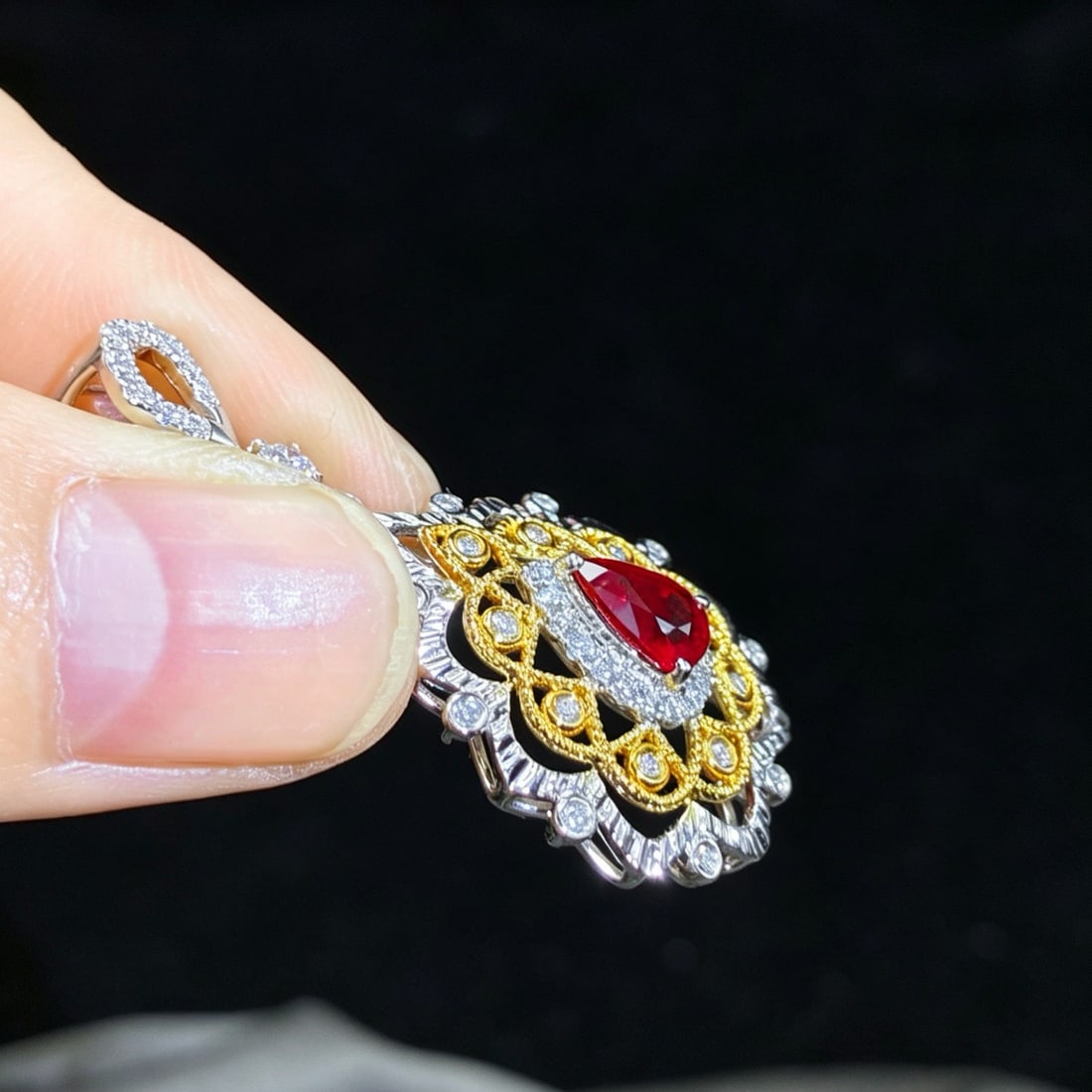14k Gold 1.30 Ctw Natural Ruby & Diamond Pendant( Without Chain ) - 3