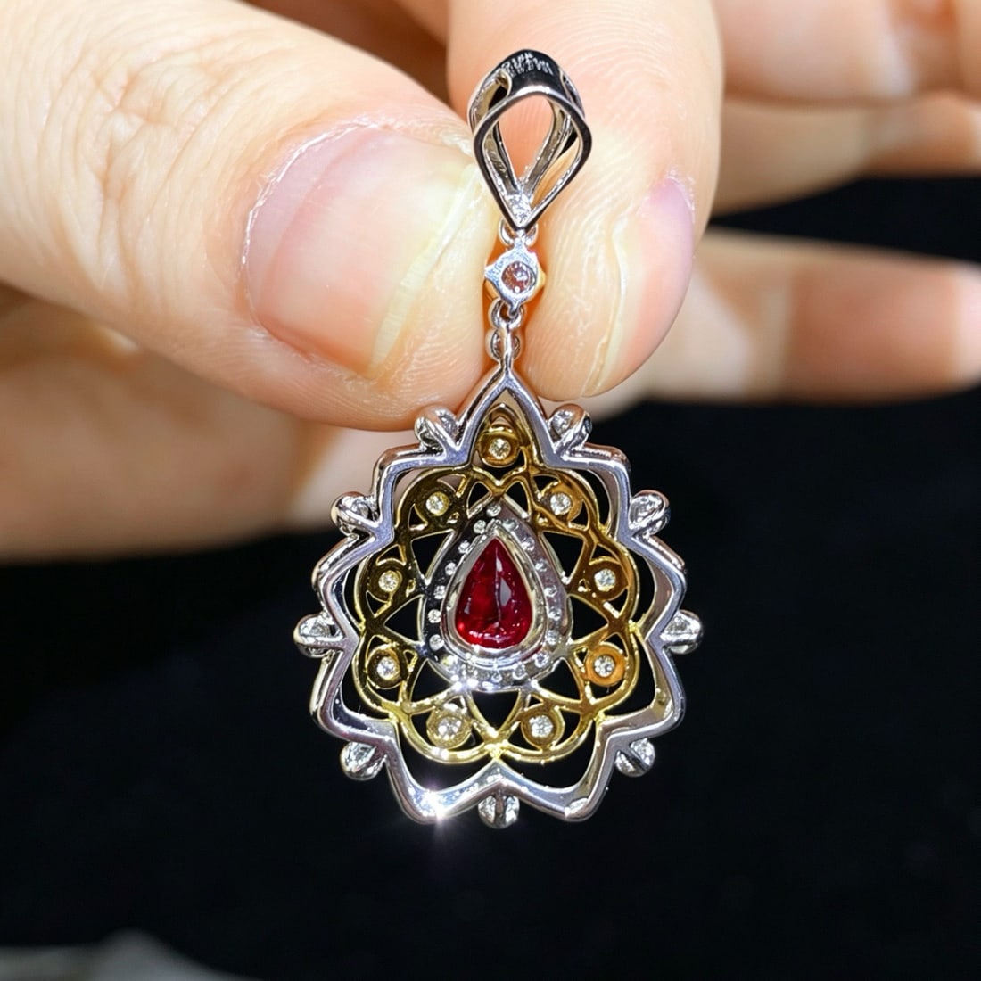 14k Gold 1.30 Ctw Natural Ruby & Diamond Pendant( Without Chain ) - 5