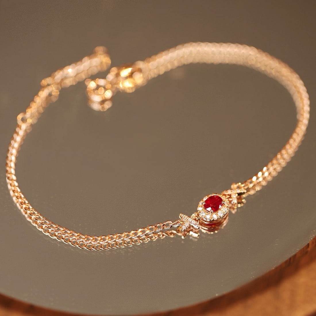 14k Gold 0.35 Ct Natural Ruby & Diamond Bracelet - 5