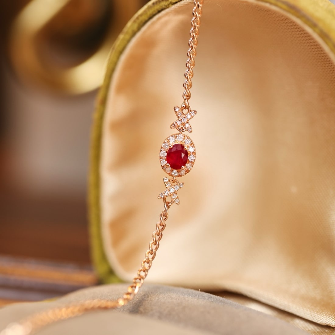 14k Gold 0.35 Ct Natural Ruby & Diamond Bracelet - 7