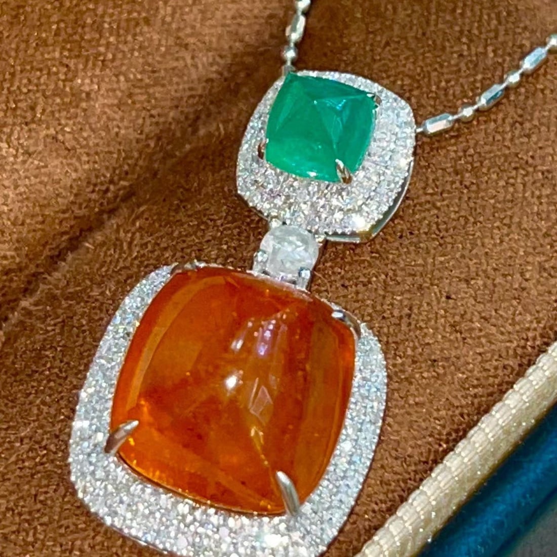 14k Gold 12.5 Ct Natural Spessartine & Diamond Pendant( Without Chain ) - 2