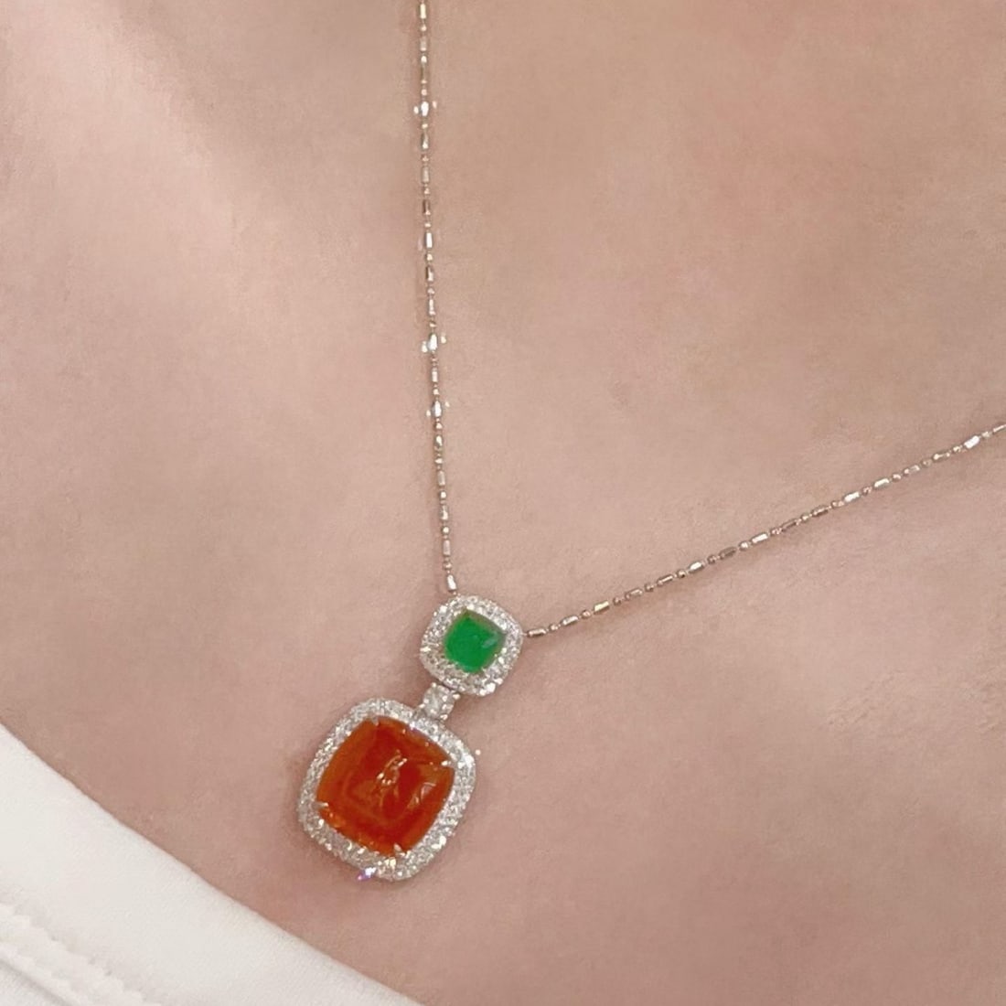 14k Gold 12.5 Ct Natural Spessartine & Diamond Pendant( Without Chain ) - 3