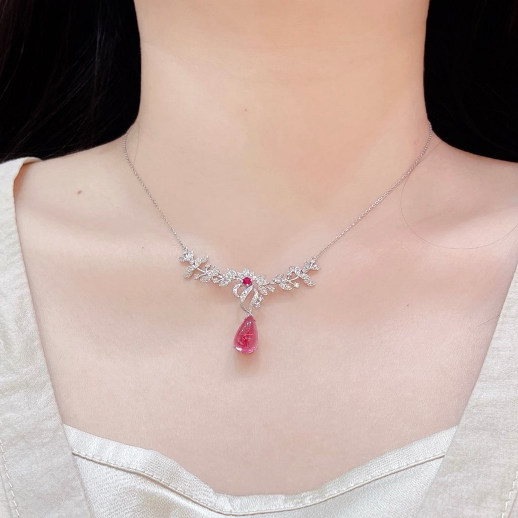 14k Gold 4.24 Ctw Natural Tourmaline & Diamond Necklace - 5