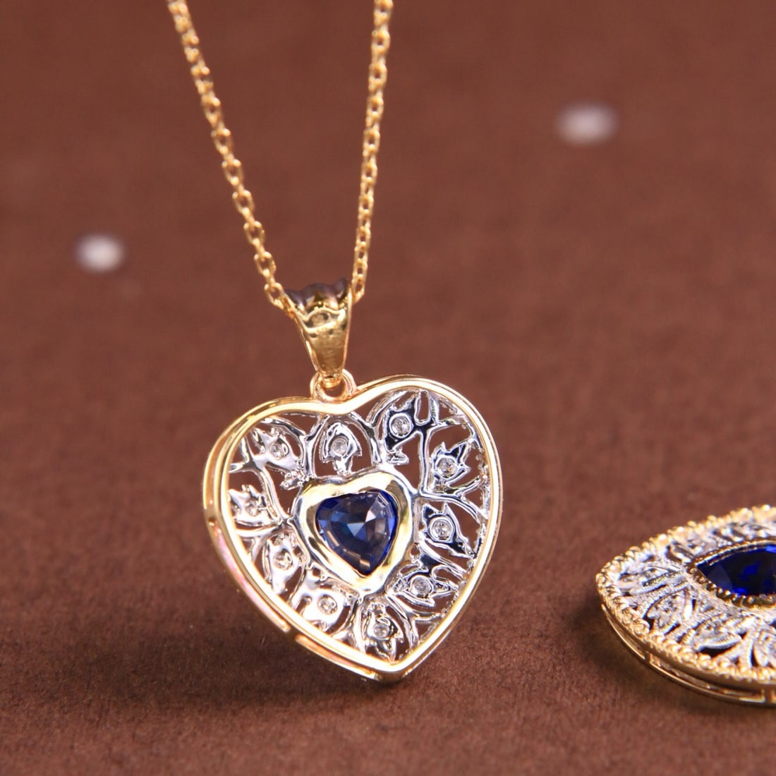 14k Gold 0.59 Ctw Natural Sapphire & Diamond Necklace - 5