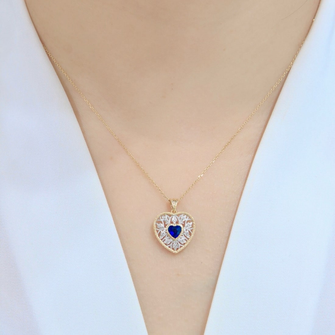 14k Gold 0.59 Ctw Natural Sapphire & Diamond Necklace - 6