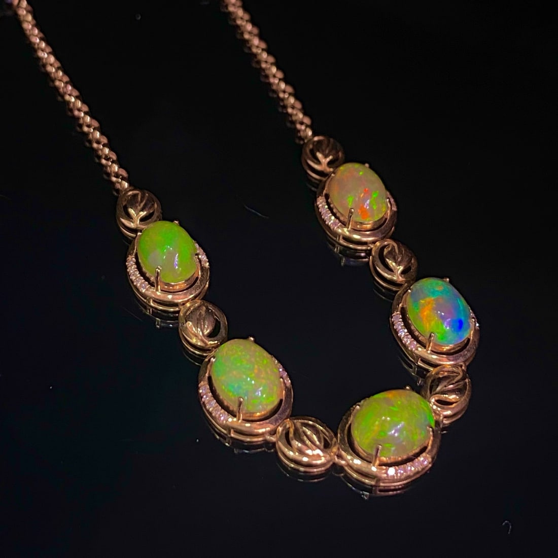 14k Gold 4.05 Ct Natural Opal & Diamond Bracelet - 5