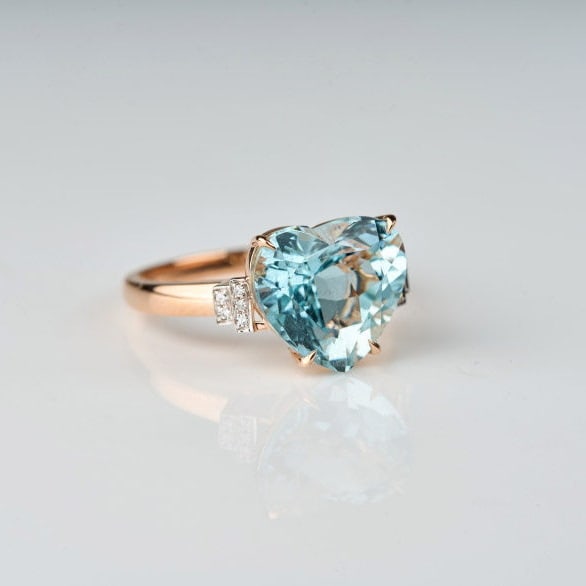 14k Gold 5.13 Ct Natural Aquamarine & Diamond Ring - 2