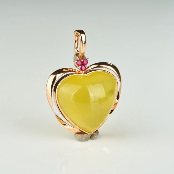 14k Gold 30.58 Ct Natural Prehnite & Ruby Pendant( Without Chain ) - 3