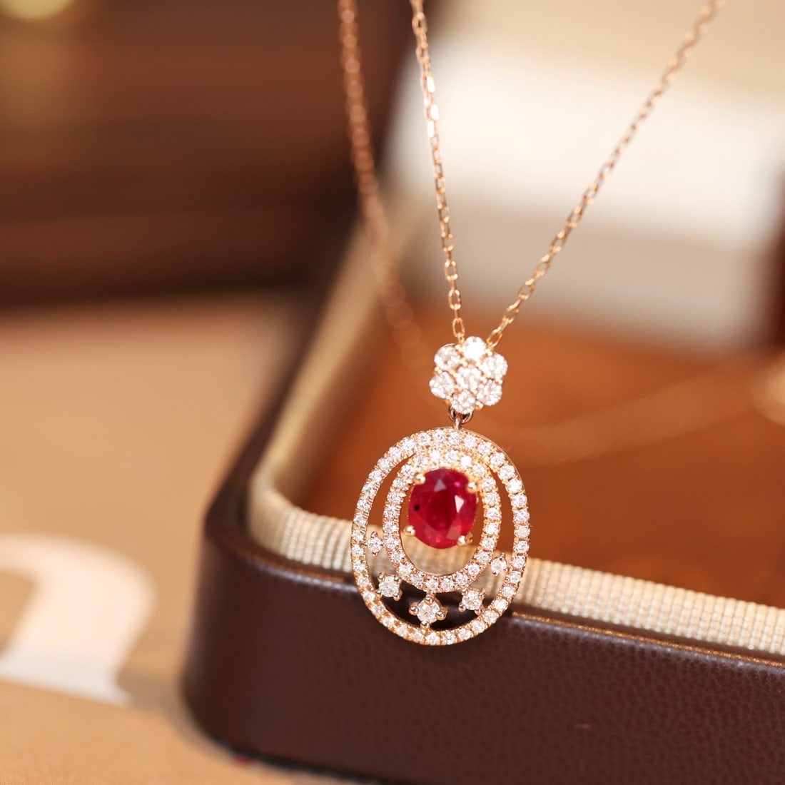 14k Gold 1.54 Ctw Natural Ruby & Diamond Pendant( Without Chain ) - 2