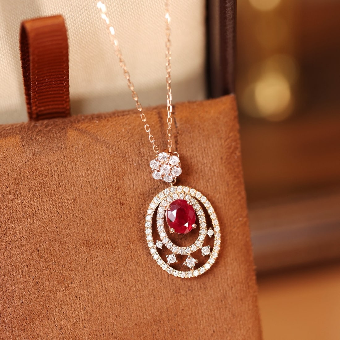 14k Gold 1.54 Ctw Natural Ruby & Diamond Pendant( Without Chain ) - 3