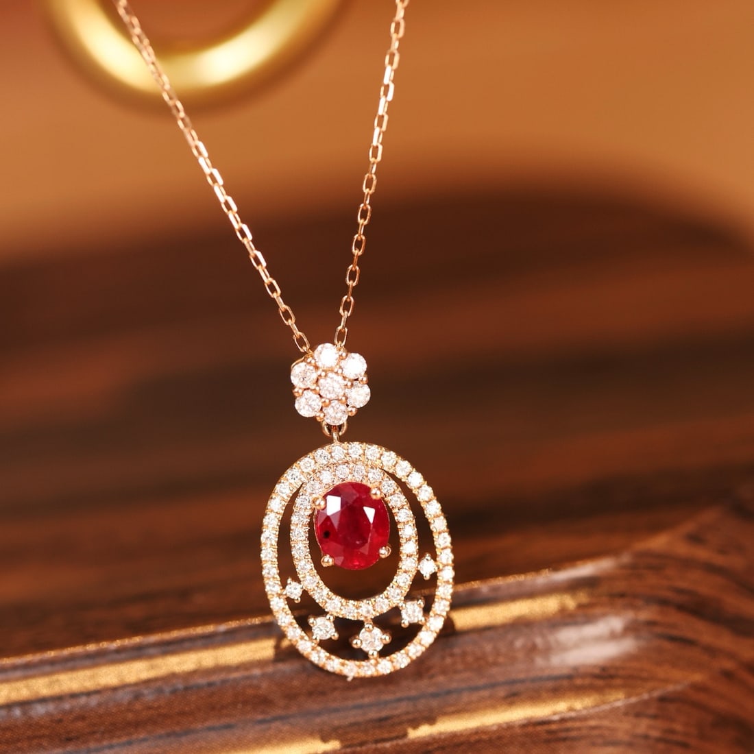 14k Gold 1.54 Ctw Natural Ruby & Diamond Pendant( Without Chain ) - 4