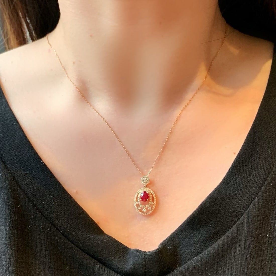 14k Gold 1.54 Ctw Natural Ruby & Diamond Pendant( Without Chain ) - 5