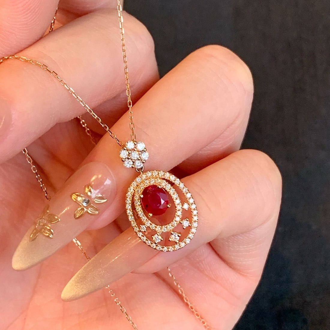 14k Gold 1.54 Ctw Natural Ruby & Diamond Pendant( Without Chain ) - 6