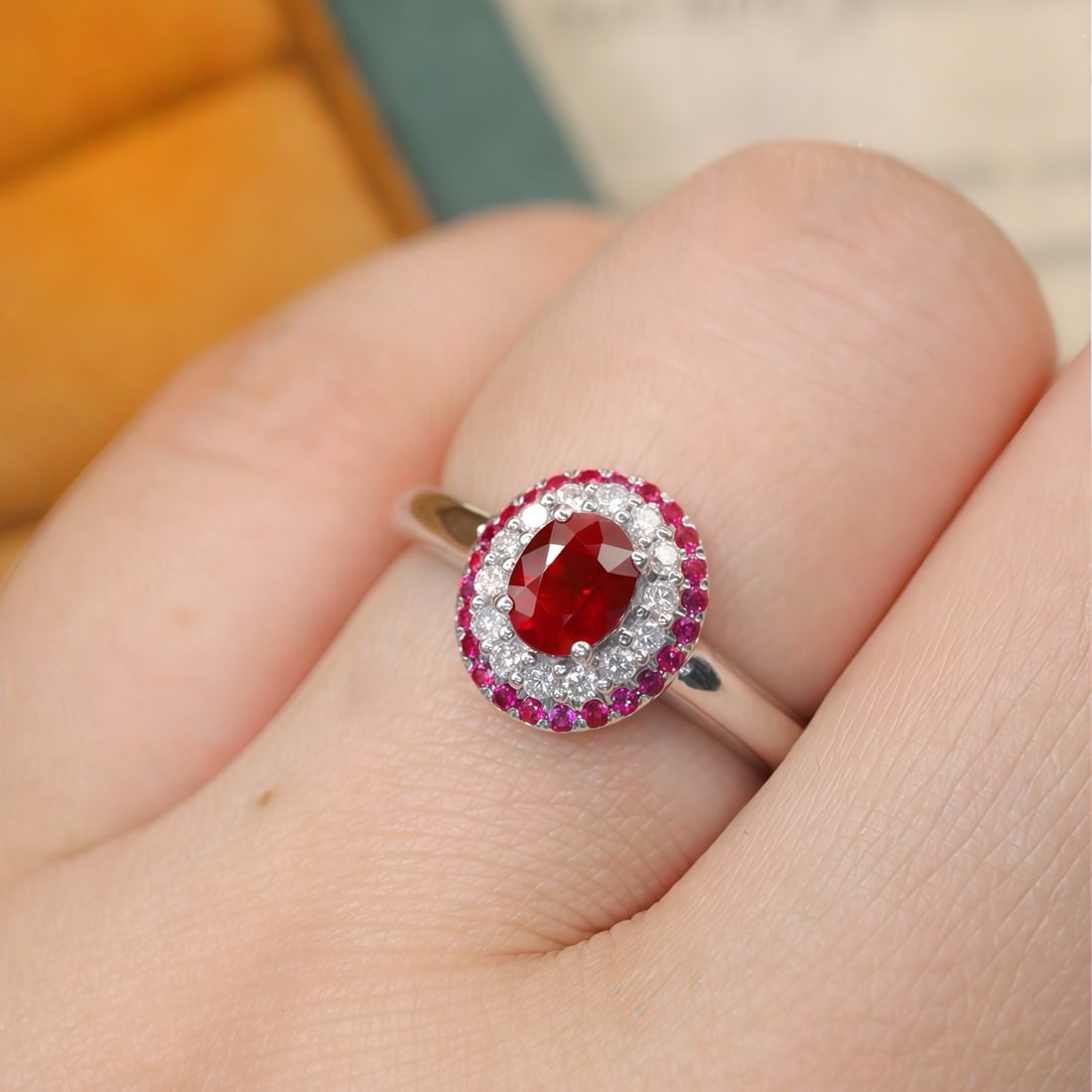 14k Gold 0.80 Ctw Vivid Red Natural Ruby & Diamond Ring - 4