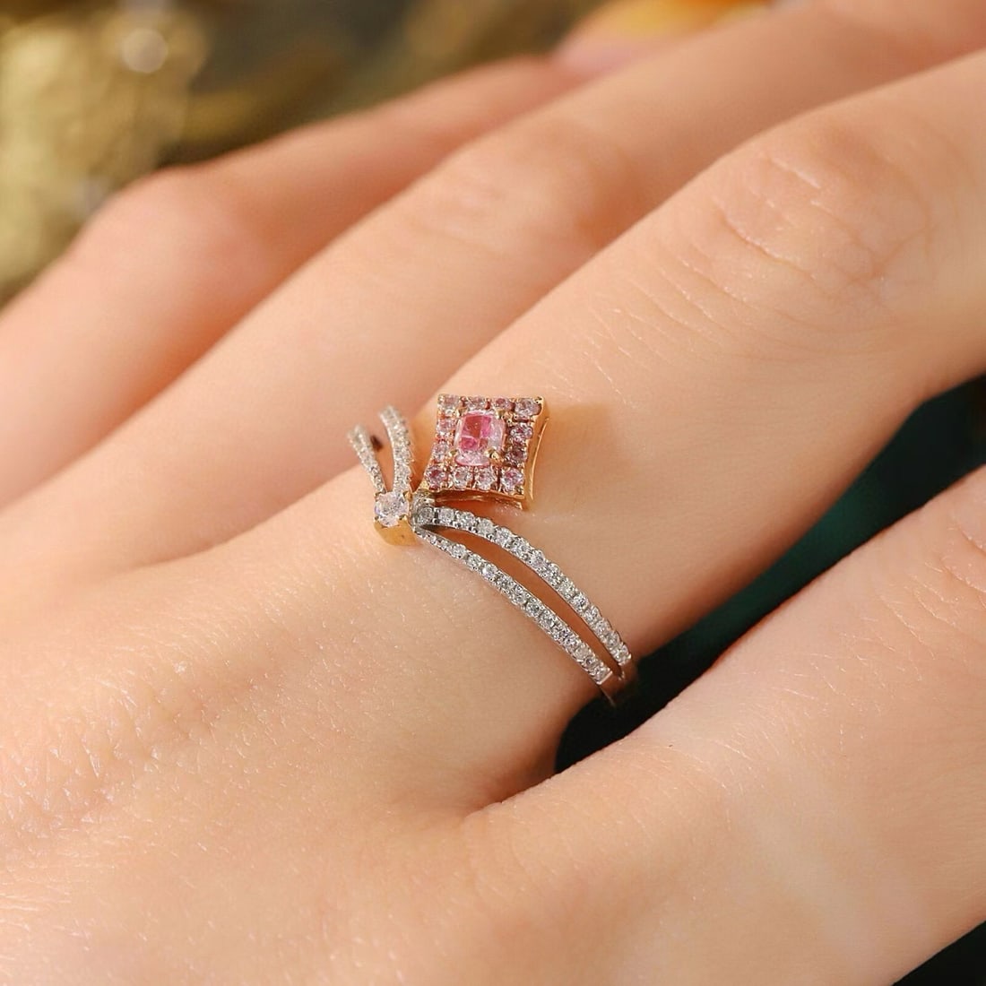 14k Gold 0.40 Ctw Natural Pink Diamond & Diamond Ring - 2