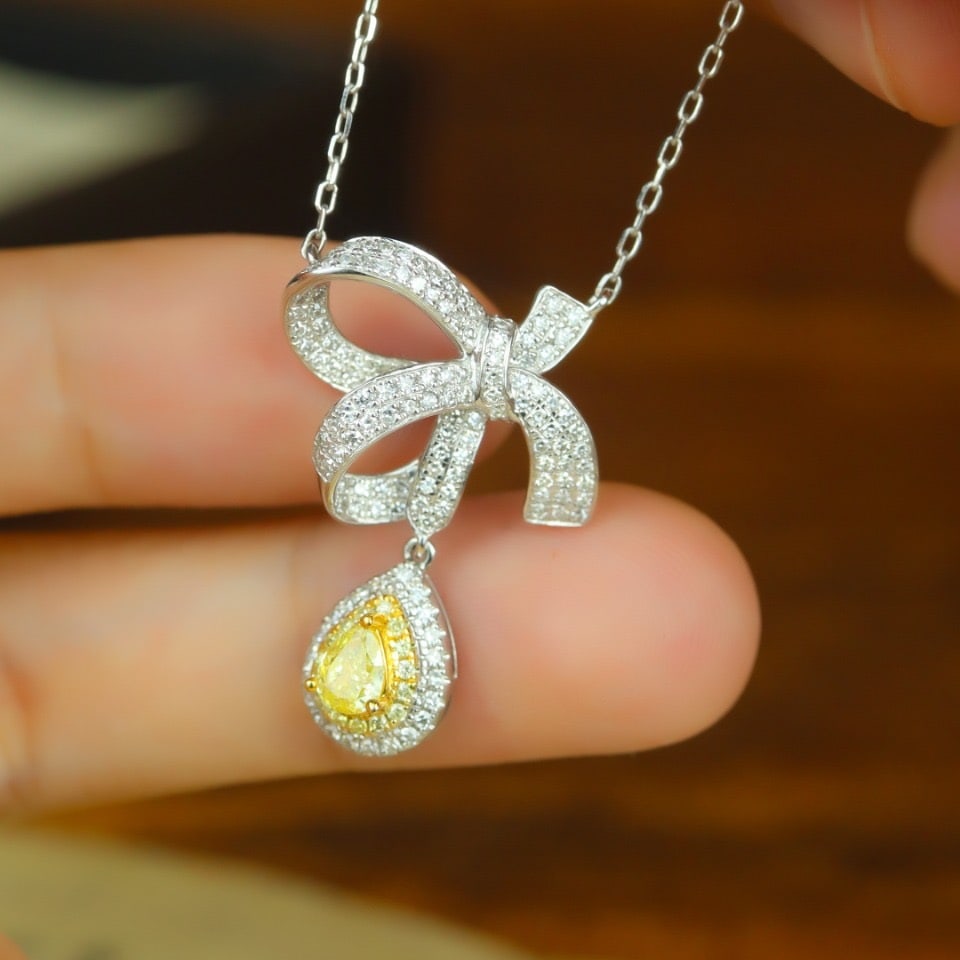 14k Gold 0.69 Ctw Natural Yellow Diamond & Diamond Necklace - 2
