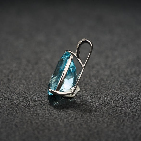 14k Gold 4.41 Ct Natural Aquamarine & Diamond Pendant( Without Chain ) - 4
