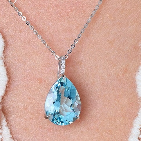 14k Gold 4.41 Ct Natural Aquamarine & Diamond Pendant( Without Chain ) - 7