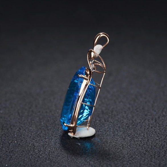 14k Gold 26.79 Ct Natural Topaz & Diamond Pendant( Without Chain ) - 4