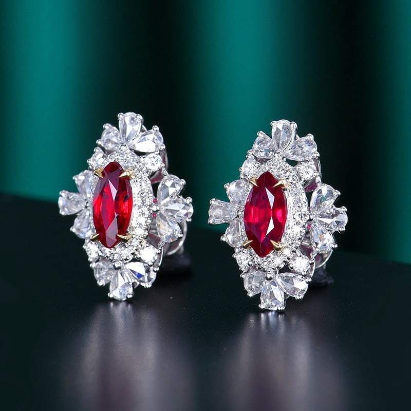 14k Gold 1.75 Ctw Natural Ruby & Diamond Earrings - 2
