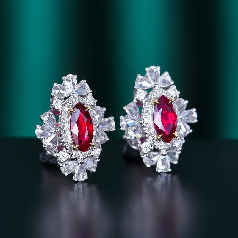 14k Gold 1.75 Ctw Natural Ruby & Diamond Earrings - 3