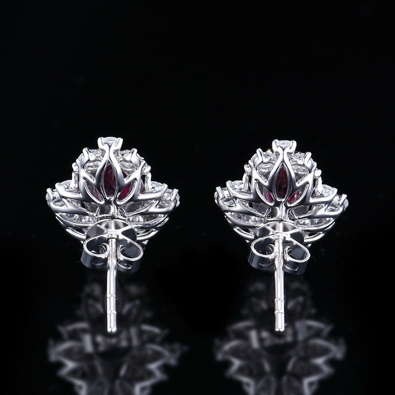 14k Gold 1.75 Ctw Natural Ruby & Diamond Earrings - 4