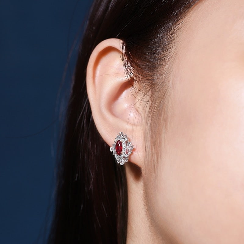 14k Gold 1.75 Ctw Natural Ruby & Diamond Earrings - 6