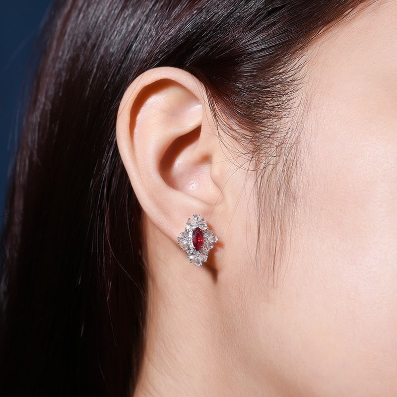 14k Gold 1.75 Ctw Natural Ruby & Diamond Earrings - 7