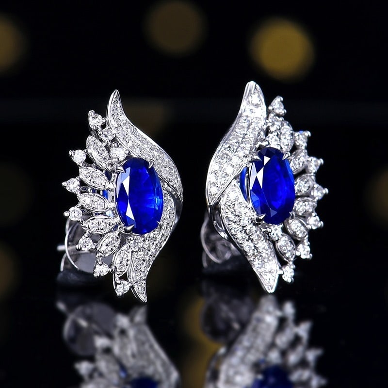 14k Gold 1.10 Ctw Natural Sapphire & Diamond Earrings - 3