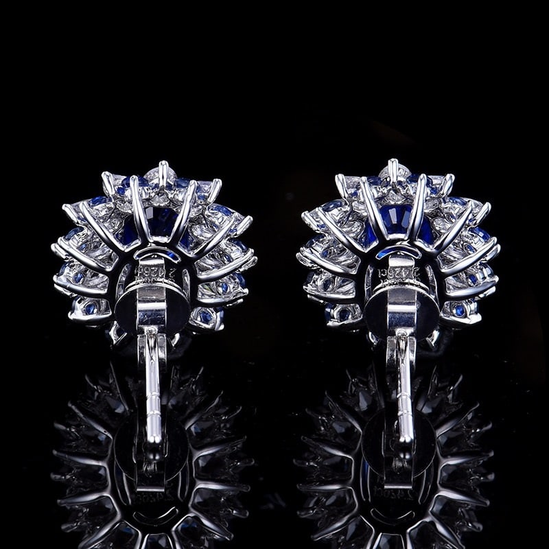 14k Gold 1.38 Ct Vivid Blue Natural Sapphire & Sapphire & Sapphire Earrings - 4