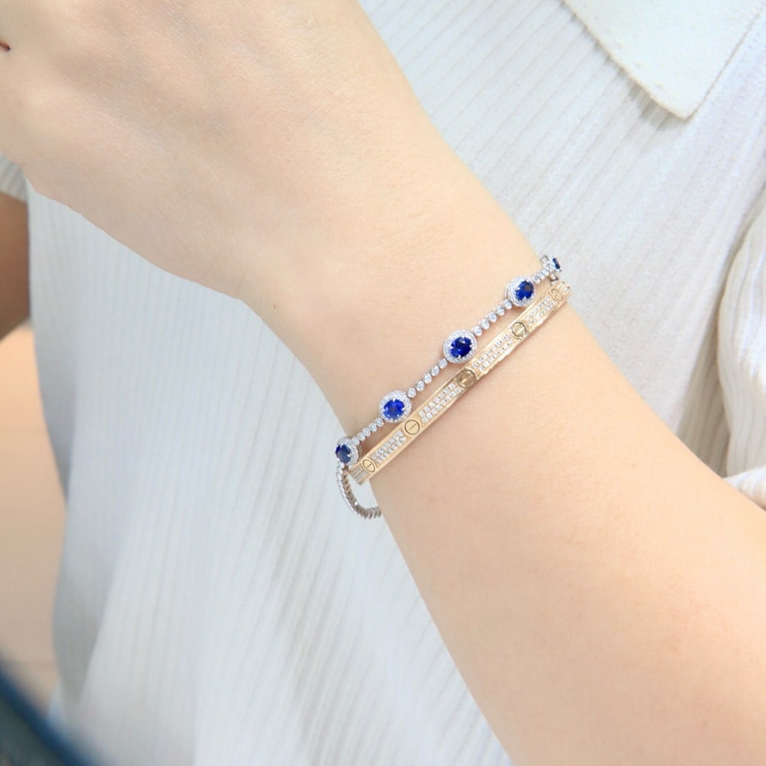 14k Gold 2.05 Ctw Natural Sapphire & Diamond Bracelet - 5