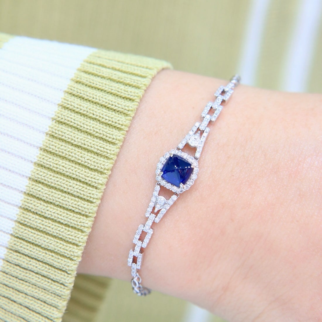 14k Gold 2.15 Ctw Natural Sapphire & Diamond Bracelet - 7