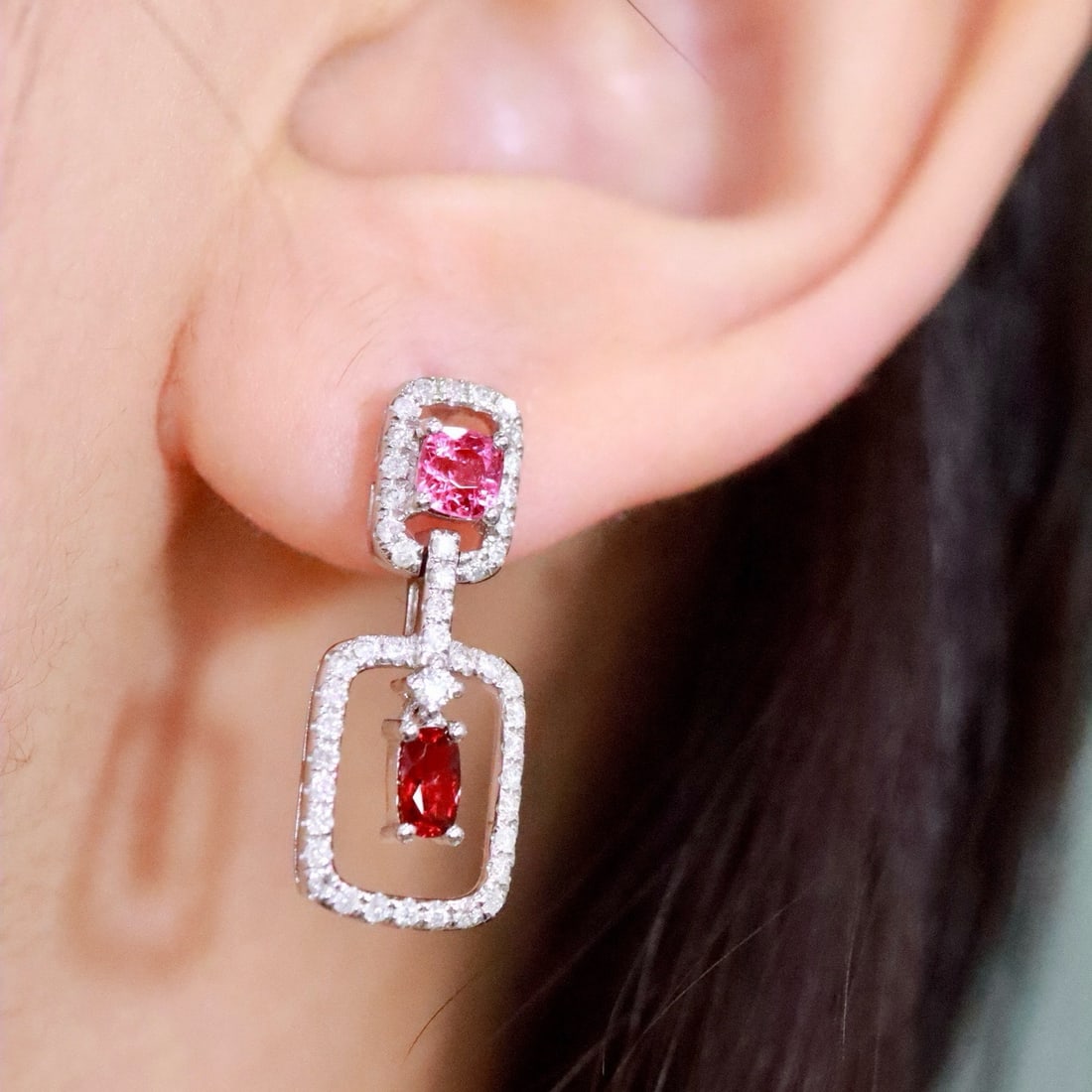 14k Gold 1.17 Ctw Natural Ruby & Diamond Earrings - 5
