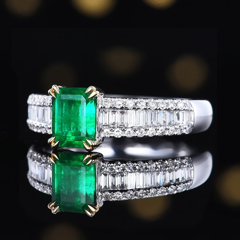 14k Gold 1.31 Ctw Vivid Green Natural Emerald & Diamond Ring - 2